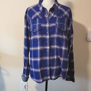 Jach's Girlfriend  plaid flannel shirt pink and blue size xxl